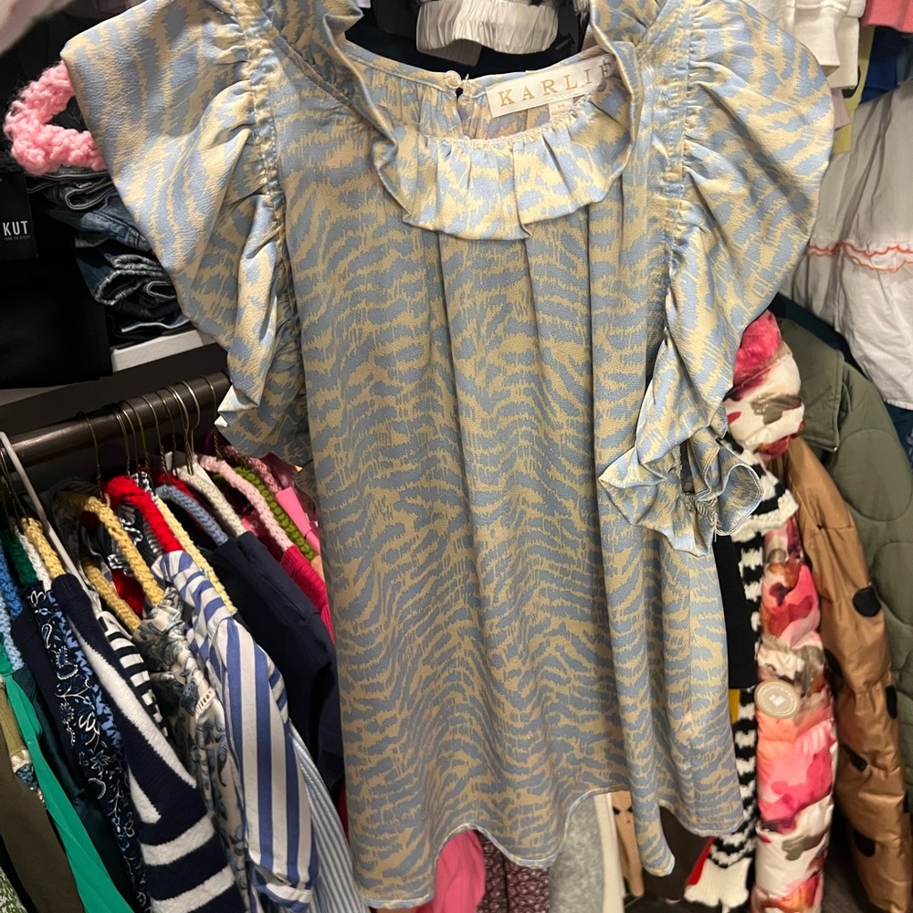 Karlie Blue and Gold Ruffle Top